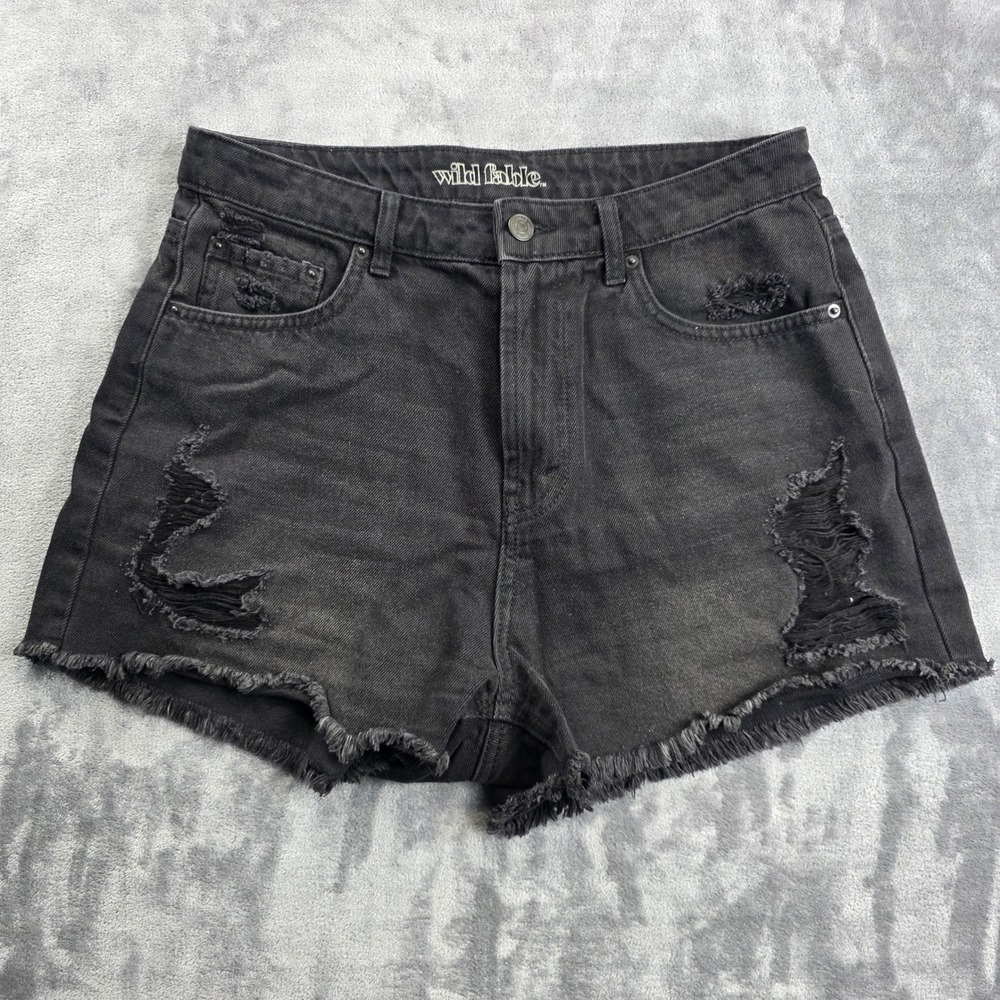 Wild Fable Denim Shorts Women Size 8 Black High Rise Distressed Raw Hem‎